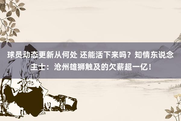 球员动态更新从何处 还能活下来吗？知情东说念主士：沧州雄狮触及的欠薪超一亿！