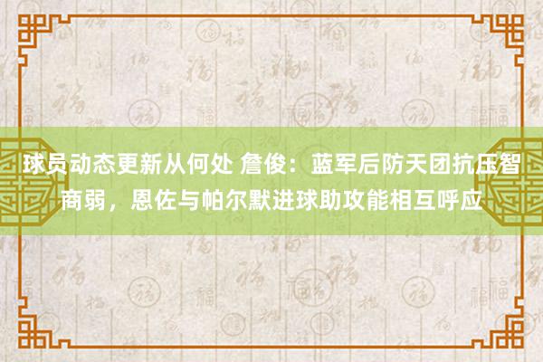 球员动态更新从何处 詹俊：蓝军后防天团抗压智商弱，恩佐与帕尔默进球助攻能相互呼应